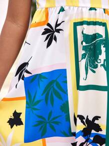 SHEIN Tween Girls' Casual Spring/Summer Woven Floral Printed Spaghetti Strap Dress For Vacation