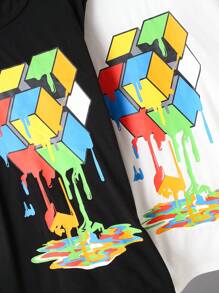 少年男孩休閑印花寬鬆短袖圓領上衣,兩種顏色,搭配針織長褲裝 - 彩色 - 查看 4