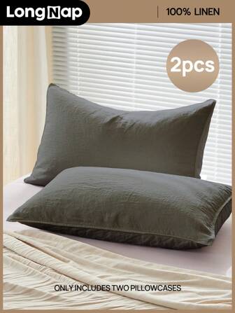 2入組[100％法國亞麻]透氣耐用紋理豐富的雙縫信封式枕套，無內芯，非常適合易出汗的人使用，適合作為送給母親、父親、朋友的禮物，深灰色