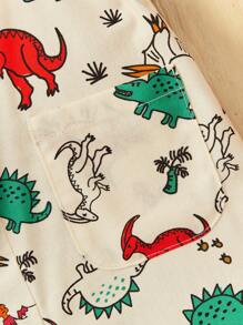 SHEIN Mały chłopiec Codzienny , Urocza kreskówka Wzór Kombinezon , Wzór W Dinozaury Krótkie rękawy , Kapelusz 3 szt./zestaw - Czarne - Zobacz 3