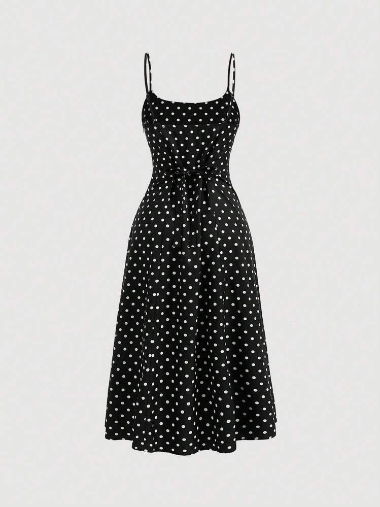 SHEIN Qutie Women's Polka Dot Printed A-Line Spaghetti Strap Dress
