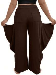 SHEIN Clasi Plus Size Women's Wide Leg Casual Pants With Double Side Pockets Fall Cloth For Women - Brown - View 2