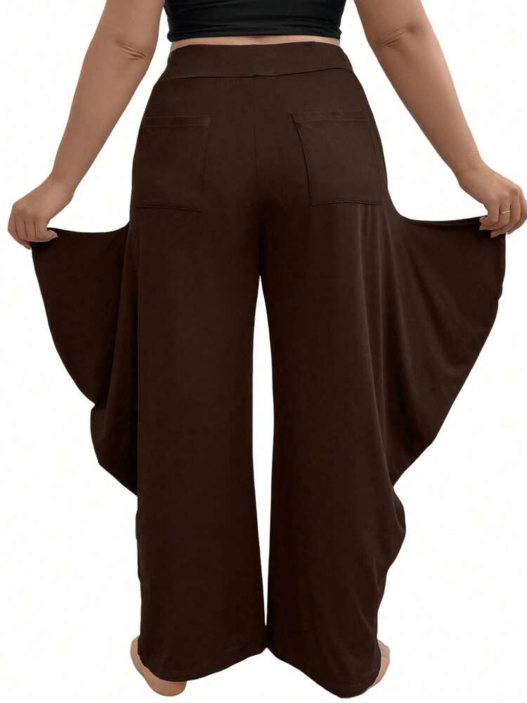 Plus Size Women's Wide Leg Casual Pants With Double Side Pockets Fall Cloth For Women