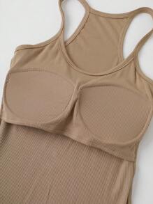 SHEIN EZwear 3 Gói Nữ Màu Trơn Slim Fit Cổ Tròn Yếm Ống Có Đệm, Cơ Bản Áo ba lỗ Áo Ngực Vào Mùa Xuân Và Mùa Hè - Nhiều màu - Xem 6