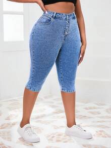 Kích thước lớn Của phụ nữ Đúng mốt Chiều dài trung bình Thon gọn Quần denim Cho mùa hè - Màu xanh lam - Xem 5