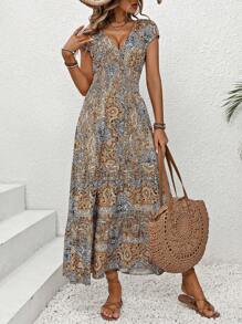 Breezaya V-Neck Floral Print Wrap Dress - Multicolor - View 3
