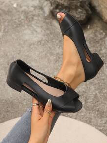 Giày sandal hở mũi đế bệt đế dày thời trang thu/đông cho nữ, phù hợp mặc thường ngày/ngoài trời - màu đen - Xem 4