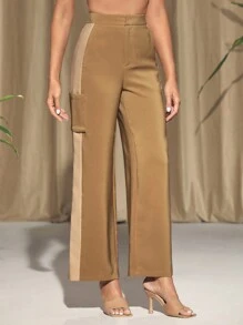 KES Pantalones de dos tonos en caqui para mujer diseñador, para otoño e invierno, vacaciones, festivales