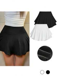 SHEIN BAE Conjunto de falda short de verano con dobladillo de volantes para mujeres - Multicolor - Ver 2