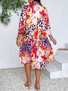 EMERY ROSE 大尺碼印花衣領和休閒沙灘度假風格連衣裙 - 紫色 - 查看 2