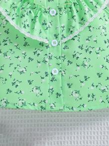 Baby Girl Cute Ruffle Hem Blouse Top For Summer - Green - View 4