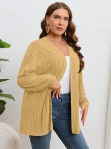 SHEIN Essnce Kích thước lớn Màu thuần Đồ đan Ribbed Áo len Mở - Màu vàng - Xem 1