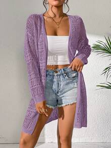 SHEIN Swim Của phụ nữ Xu hướng: Cắt giảm Off Shoulder Tay áo dài Kimono áo Với Mở Mặt trước Cho mùa hè Kỳ nghỉ - Màu Lilac Tím - Xem 8