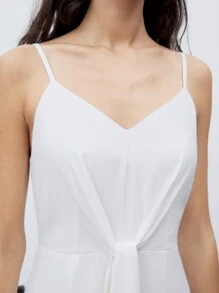 SHEIN Unity Ladies" White Solid Color Belted Strap Jumpsuit, Summer Workwear - White - View 5