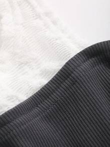 Dazy Designer Áo thun nữ phối ren lệch vai thiết kế quấn bất đối xứng - Xám - Xem 8