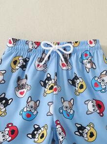 Young Boy Cute Cartoon Printed Drawstring Elastic Waist Shorts For Summer - Multicolor - View 4