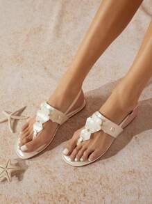 SHUZIA Women's Fashionable & Elegant Geometric Acrylic Decor Flat Sandals