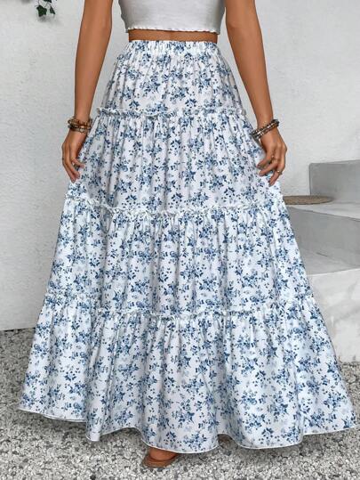 Tween Girls Casual Ditsy Floral Patchwork Skirt