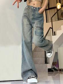 2024 New Retro American-Style Street Denim Jeans - Medium Wash - View 3