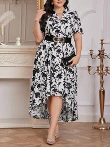 Modelyn Robe élégante grande taille imprimée florale, ourlet haut-bas - Multicolore - Voir 2