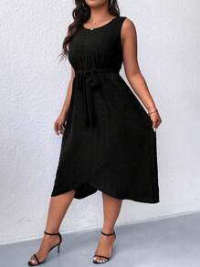 SHEIN Clasi Kích thước lớn Chấm bi In Sheath Váy ba lỗ - màu đen - Xem 4