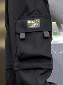 SHEIN Tween Boy Zipper & Flap Pocket Design Elastic Cuff Pants - Black - View 5