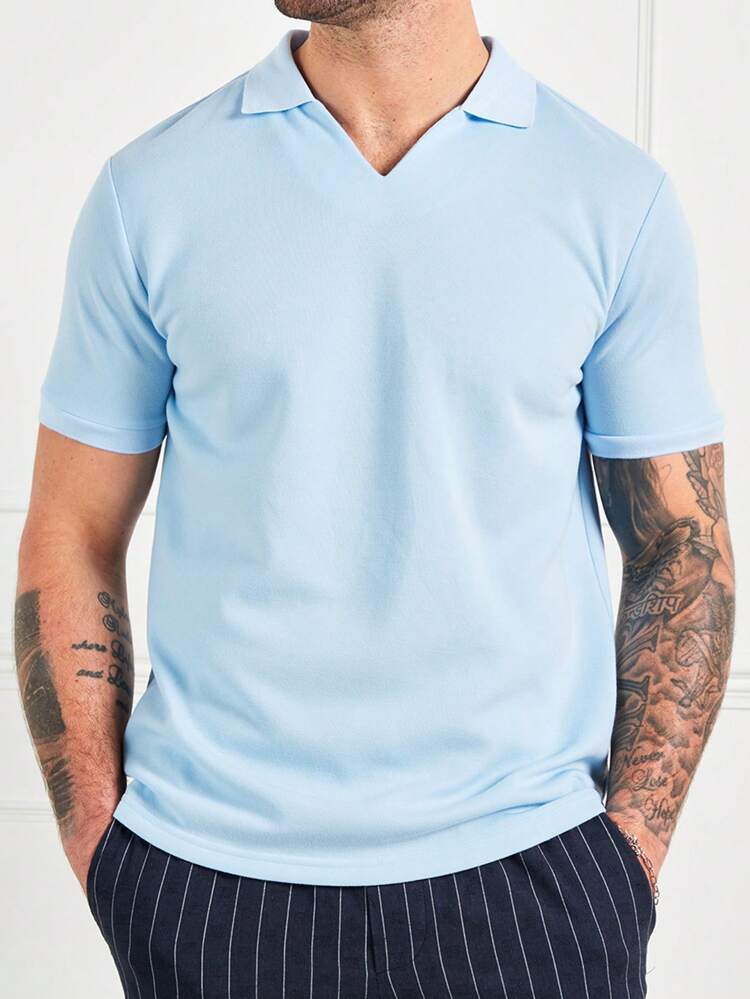 F21 Forever 21 X Men's Casual  Light Blue Short-Sleeved Polo Shirt
