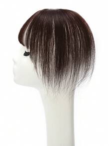 Base de seda Cabello humano virgen Topper Marrón oscuro Postizo superior Flequillo de aire Primeros rectos con flequillo Postizo superior para mujeres Color marrón - S4 - Ver 5