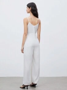SHEIN Unity Ladies" White Solid Color Belted Strap Jumpsuit, Summer Workwear - White - View 6