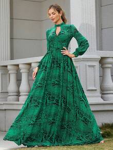 LOVE&LEMONADE 佩斯利印花露背系带长袖度假连衣裙 - 綠色 - 查看 4