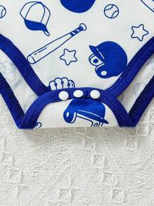 SHEIN Playful Pals 男嬰3入組休閒運動棒球圖形口號印花背心連體褲，夏季款 - 彩色 - 查看 8