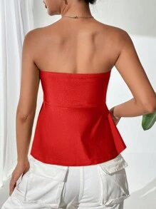 SHEIN BAE Của phụ nữ Mùa hè Màu thuần Áo không dây - Đỏ - Xem 2