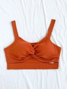 Dreamara (No Chest Padding) Plus Size Solid Color Twist Knot & Cut Out Crop Cami Top - Burnt Orange - View 5