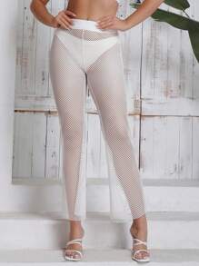 Zolique Ladies' Hollow Out Mesh Beach Pants For Summer Fall Cloth For Women - White - View 1