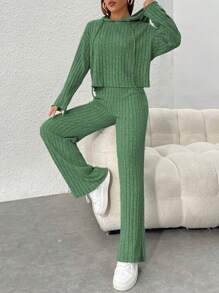 SHEIN PETITE Bộ đồ hai mảnh rộng rãi họa tiết sọc dọc thời trang dành cho nữ mùa hè - màu xanh lá - Xem 4