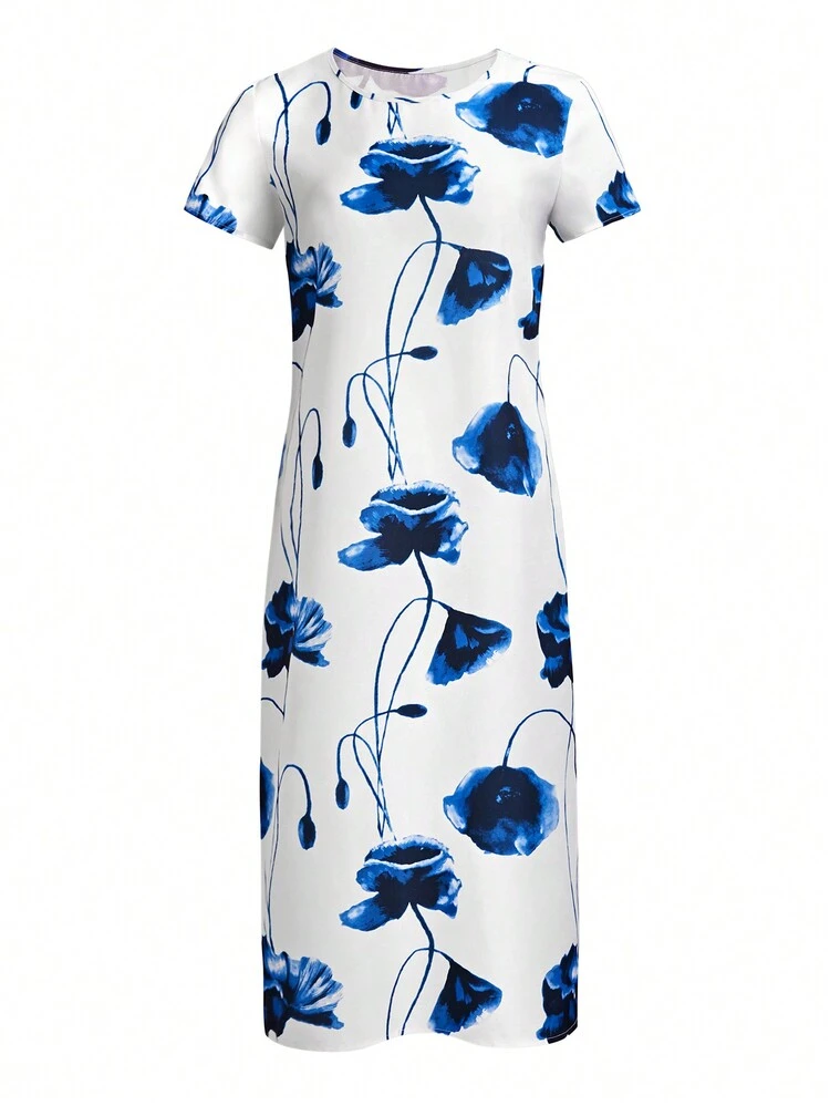 Women's Summer Floral Print Round Neck Short Sleeve Casual Dress