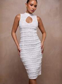 MUSERA Women's Summer Solid Color Slim Fit Sleeveless Lace Hollow Out Midi Dress Elegant Spring Vacation Party