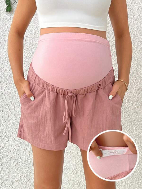 SHEIN Adjustable Waist Pocketed Maternity Casual Shorts