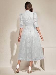 Modelyn Women's Bubble Sleeve Gathered A-Line Dress Maxi Women Outfit Long Evening Dresses - White - View 2