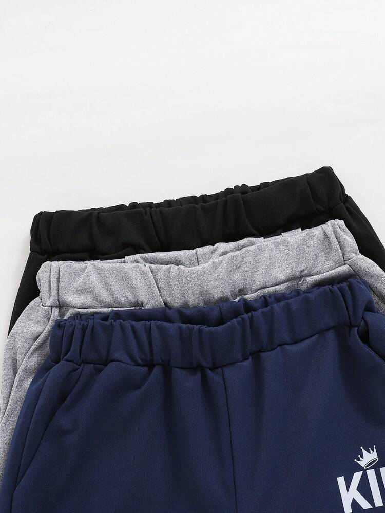 SHEIN 3 piezas/set Pantalones deportivos informales y cómodos para niño preadolescente con impresión de letras, para primavera, verano y otoño, para uso en exteriores - Multicolor - Añade 3