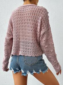 EURMUSE Gilet Tricoté D'été Pour Femme, Élégant, Avec Un Décolleté En V Et Des Évidements - Rose bonbon - Voir 2