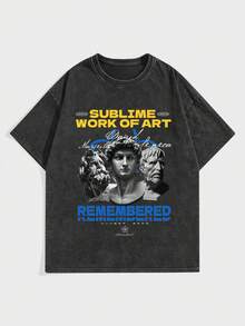 ROMWE MEN Street Life Guys Slogan & Figure Graphic Tee - Black - View 1