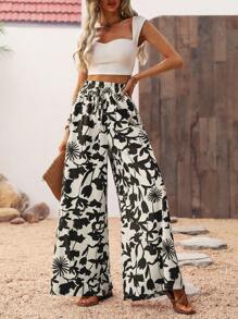 EMERY ROSE Của phụ nữ Kỳ nghỉ Phong cách Thực vật In Quần ống rộng Với Túi - màu đen - Xem 6