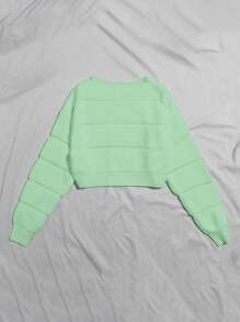 SHEIN Essnce Màu thuần Vòng cổ Lỏng lẻo phù hợp Áo chui đầu Áo len Với Thả vai Cho mùa xuân - màu xanh lá - Xem 2