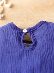 New Arrival Baby Girl Floral Embroidery Off-Shoulder Neckline Casual Dress For Spring - Blue - View 3