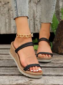 大码女式编织厚底防水舒适凉鞋