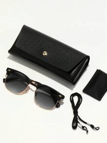 POLASUP 1pc Men's Mixed Metal Frame Polycarbonate PC Lens Coated Reflective Gradient Color Sunglasses, Suitable For Street, Summer, Vacation, Outdoor, Beach, Commute, Classic Retro Traveler, Fashion (Comes With Lanyard, Glasses Case, Cleaning Cloth) - Multicolor - View 9