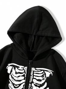 SHEIN Unity 女性休閒春季帶骷髏印花連帽衫