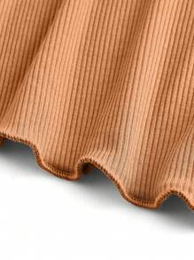 Leisure Comfortable Rayon Solid Lettuce Thumb Hole Crop Top & Flare Leg Pants Women Lounge Set-Orange - Khaki - View 8