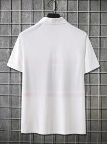 Manfinity Homme Men's Letter Print Color Block Polo Shirt - White - View 2